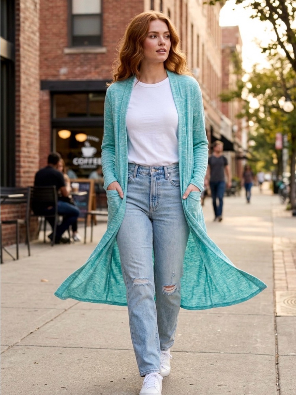 Soft Surroundings Teal Open-Front Duster Cardigan